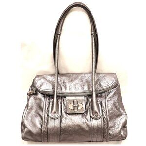 B. Makowsky Large Handbag/Shoulder Bag Silver Metallic Leather